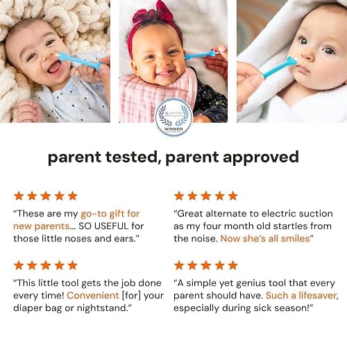 oogiebear - Nose and Ear Gadget. Safe, Easy Nasal Booger and Ear Cleaner for Newborns and Infants. Dual Earwax and Snot Remover. Aspirator Alternative - Two Pack with Case - Orange Seafoam thumbnail 7