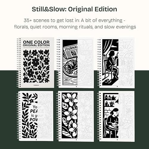 Still & Slow - Monochrome Coloring Book for Adults - 35 Mindful Illustrations for Stress & Anxiety Relief - One-Pen Ritual, Calm Prompts, Thick Paper (One Color Coloring Book) thumbnail 5