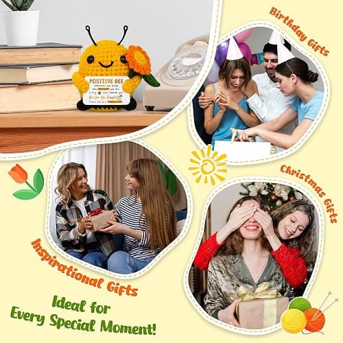 OASSIE Christmas Inspirational Gifts for Women Men - Mini Positive Crochet Animals Bee - Christmas Motivational Birthday Gifts for Son Daugther Mom Dad Sister Coworker Friend, Bee Decorations for Home thumbnail 6