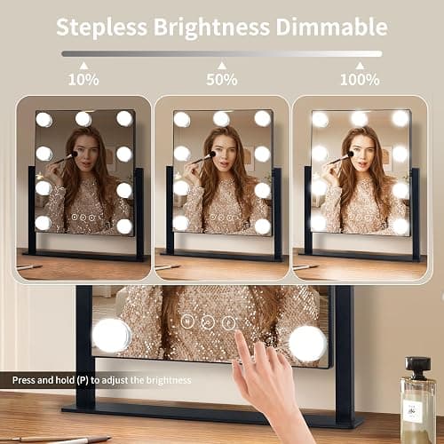 NUSVAN Vanity Mirror with Lights,Makeup Mirror with Lights with 9 Dimmable LED Bulbs, 3 Color Lighting Modes Detachable 10X Magnification Mirror Touch Control,360°Rotation thumbnail 4