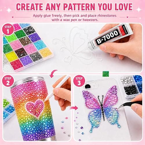 ZGZZGZ 60000 Pcs Resin Jelly Rhinestones Flat Back, 3mm Multicolor Bedazzling Gems Kit with 3Pcs B7000 Glue, Bulk Colorful Rhinestones for Nail Art Tumblers Shoes Book Crafts DIY Decoration thumbnail 4
