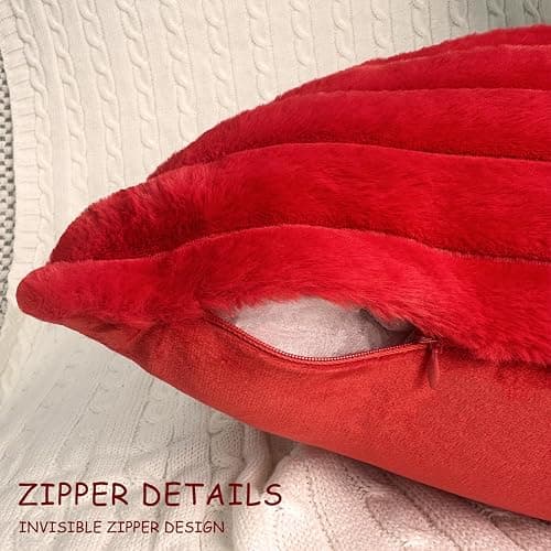 2 Pack 18x18 Pillow Cover Velvet Pillow Covers, Faux Fur Square Throw Pillow Covers for Living Room Decorations Throw Pillow Case, Throw Pillow Cover Cushion Cover for Home Sofa Bedroom Car, Red thumbnail 4