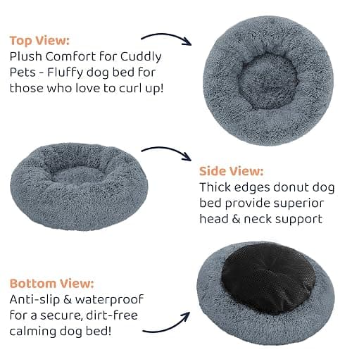 Petloox Donut Dog Bed - Premium Comfort for Anxiety Relief - Fluffy & Calming Design with Ultra-Plush Support | Cozy Round Dog Bed with Super Soft Circle Style (Size S Dark Grey) thumbnail 5
