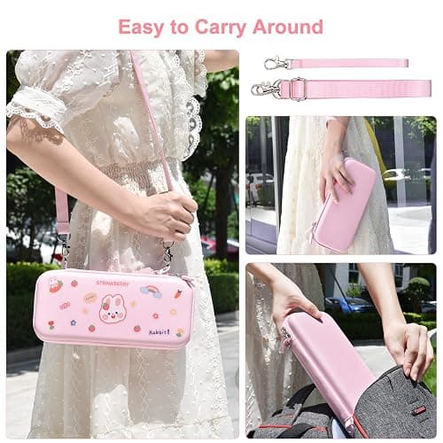 Younik Switch Accessories Bundle, 17 in 1 Pink Switch Accessories Kit for Girls Include Switch Carrying Case, Adjustable Stand, Protective Case for Switch Console & J-Con Pink thumbnail 7
