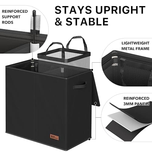 Simple Houseware Double Laundry Hamper with Lid and Removable Bags, Black thumbnail 4
