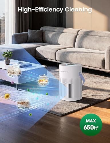 Jafända Air Purifers for Home, Hepa Air Purifier for Bedroom, Air Cleaner for Pet Dander, Quiet Sleep Mode, Portable Air Purifier for Office, Odor, Dust, Smoke (White) thumbnail 2