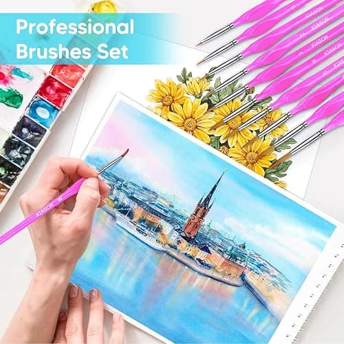 10PC Miniature Paint Brush for Fine Detailing, Detail Paint Brush,Small Painting Brushes for Art, Crafts, Acrylic, Watercolor, Model, Face, Paint by Number, Figurine (Magenta) thumbnail 6
