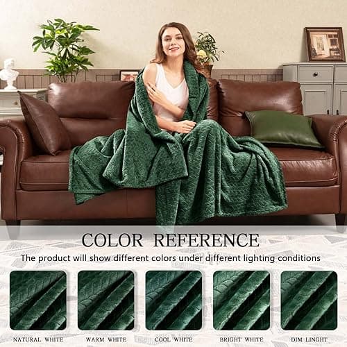 Inhand Fleece Throw Blankets, Super Soft Flannel Cozy Blankets for Adults, Washable Lightweight Blanket for Couch Sofa Bed Office, Warm Plush Blankets for All Season (50"×60", Green) - A-green - Throw/Travel-50x60 IN thumbnail 7