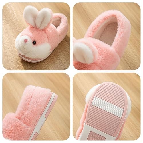 YILANLAN Women's Cute Bunny Animals Slippers Interesting Comfortable Furry Slippers Soft Plush Winter season Keep warm Home Slippers - 6.5-7.5 Women/6-6.5 Men - Red Shoes thumbnail 6