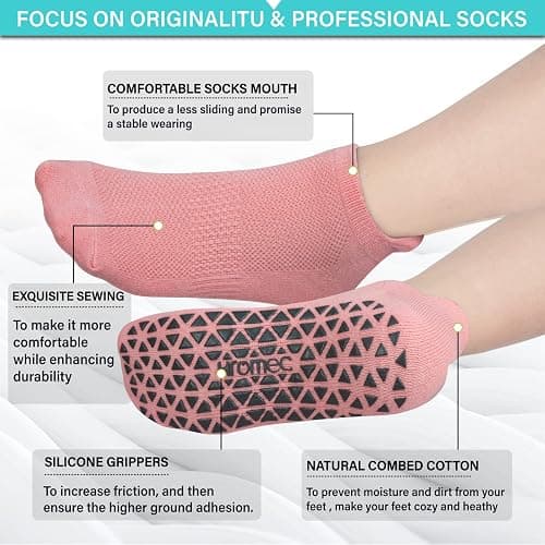 Non Slip Yoga Socks with Grips for Pilates, Ballet, Barre, Barefoot, Hospital Anti Skid Socks for Women and Men thumbnail 4