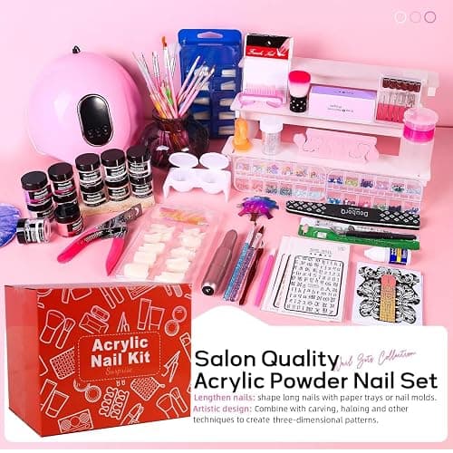 Acrylic Nail Art Kit-Nail Art Manicure Set Acrylic Powder Brush Glitter File French Tips U V Lamp Nail Art Decoration Tools Nail Drill kit for beginners with everything at home (White) thumbnail 2