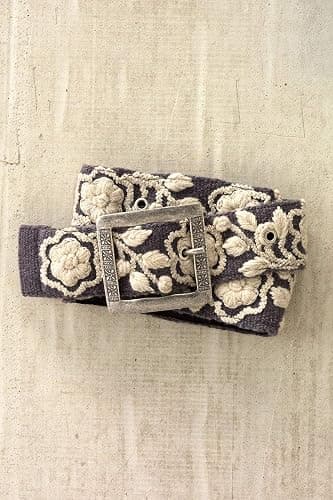 Tey-Art Angela Hand Embroidered Fair Trade Wool Belt (S, Charcoal) thumbnail 2