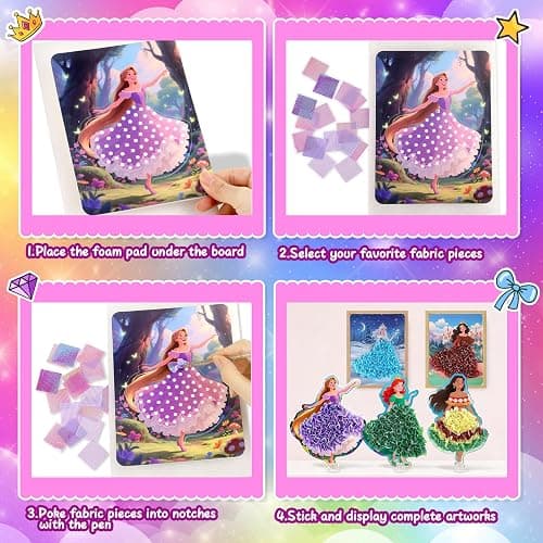 8PCS Poke Art Kits - Magical Princesses, Mess-Free Fabric Creative Art, DIY Arts and Crafts Toys for Kids Ages 3-12, Birthday Gifts & Party Favors for Girls & Boys 4, 5, 6, 7, 8, 9 Years Old thumbnail 3