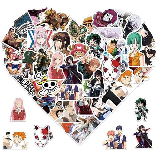 100PCS Japanese Anime Mixed Funny Cartoon Waterproof Sticker for Water Bottles Cartoon Characters Stickers for Kids, Toddlers, Teens, Girls, Adults (Japanese Anime) - Image 1