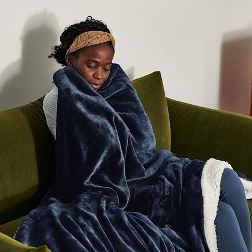 Bedsure GentleSoft Sherpa Fleece Throw Blanket for Couch - Thick and Warm Throw for Women and Men, Soft Fuzzy Plush Blanket for Winter, Navy, 50x60 Inches | Soft, Warm, Plush, Thick, Fuzzy, for Winter, for Couch thumbnail 5