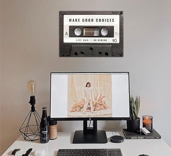 Inspirational Office Canvas Wall Art Picture Vintage Cassett Tape Prints Make Good Choices Life Has No Rewind Inspiring Artwork Motivational Wall Decor for Office Bedroom Living Room 12x16in Framed thumbnail 6