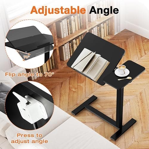 Sweetcrispy Small Standing Desk Rolling Table Adjustable Height, Laptop Mobile Stand with Wheels, Portable Computer Workstation with Tiltable Desktop for Teacher Classroom Home Office, Black thumbnail 5