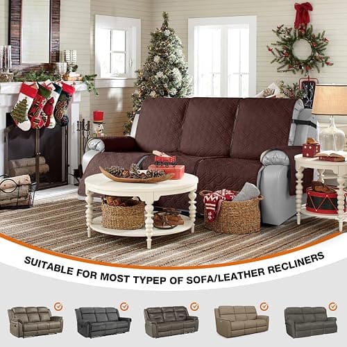 VANSOFY Waterproof Recliner Couch Covers, Sofa Covers 1-Piece Washable Reclining Sofa Cover Non-Slip Furniture Protector with Elastic Straps Pocket for Dogs, Pets(Chocolate,3 Seater) thumbnail 4