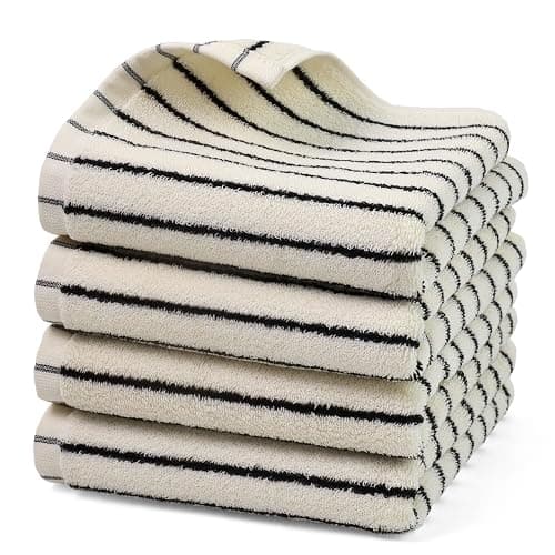 Hand Towels 4 Pack, Cotton Face Towels for Bathroom & Spa Days, Decorative Black Stripes for Kitchen Decor, 14” x 29” - Image 1