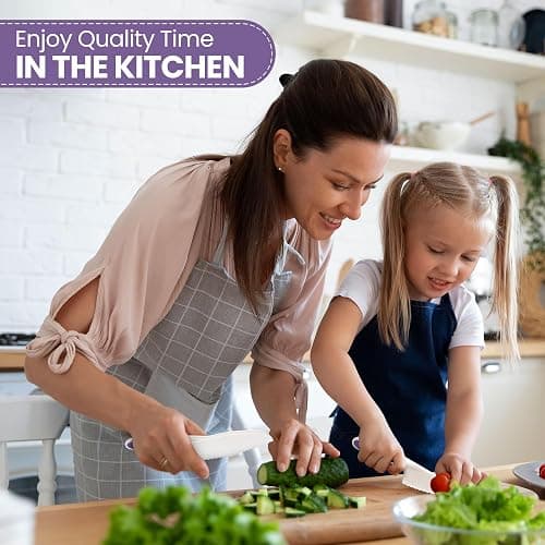 Zulay 3-Piece Kids Knife Set for Real Cooking & Baking - Toddler Knives for Cutting Fruits, Veggies, & Cake - Children’s Montessori Knife with Serrated Edges - Safe & Fun Lettuce Knife (Purple) thumbnail 6