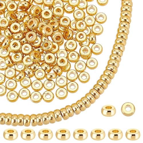 PH PandaHall 240pcs 18K Gold Disc Sapcer Beads, 4mm Flat Round Beads Heishi Rondelle Bead Solid Brass Bead Metal Spacers for Summer Stackable Necklace Bracelet Jewelry Making - Image 1