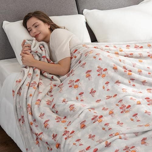 Berkshire Blanket-Classic Heavyweight Soft Printed VelvetLoft® Plush Blanket, Full/Queen Size Soft Fuzzy Warm Blanket for Couch Sofa Bed, Mushroom Field Grey, 90in x 90in thumbnail 4