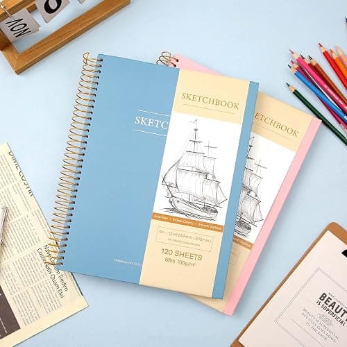 Yoment 9"x12" Hardcover Sketchbook for Drawing，120 Sheets，100GSM | Blue,Spiral Bound Sketch Pad Premium Art Sketchbook Artistic Drawing Paper Pad for Kids Adults Beginners Artists thumbnail 9