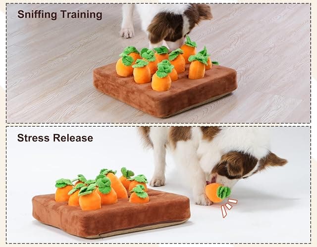 IVVIQQ Interactive Dog Toys，Squeak Carrot Snuffle Mat for Dogs Plush Puzzle Toys 2 in 1 Non-Slip Nosework Feed Games for Pet Stress Relief with 12 Carrots… thumbnail 4