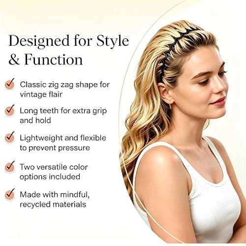 2pcs Toothed Hair Hoop Toothed Headband, Tooth Comb Hairband Wavy Zigzag Headband Plastic Hair Hoops Zigzag Hair Band for Women Girls Fashion Hair Hoop thumbnail 3