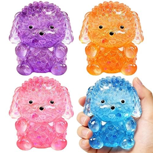 4 Pcs Sugar Squishy Toys Teddy Dog Stress Balls, Slow-Rise Sensory Fidget Toy, Easter Basket Stuffers, Glitter Squishy Teddy Dog Stress Relief Toys for Kids Adults, Party Favors, Birthday - Image 1