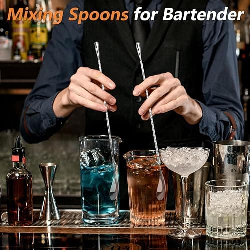 3 PCS 12 Inch Bar Spoon, Stirring Spoons, Cocktail Spoon, Drink Stirrer, Mixing Spoon Spiral Pattern Stainless Steel Cocktail Stirrers for Home or Bar Cocktail, Coffee, Ice Cream, Sundae (Silver) thumbnail 2