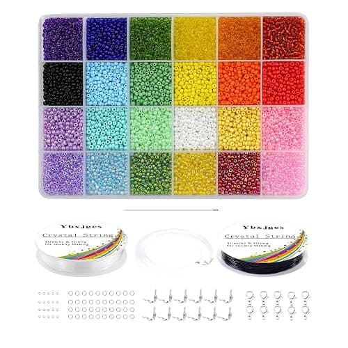 Ybxjges 12000 pcs 3mm Glass Seed Beads 8/0 Small Craft Beads Friendship Bracelet Kit with Jump Rings Lobster Clasp Elastic String for Jewelry Making DIY Bracelets Necklaces Girts for Girls Age 6-12 - Image 1