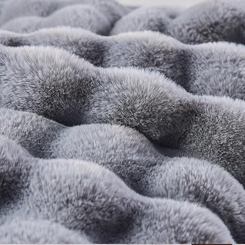 BENVWE Fluffy Faux Fur Throw Blanket for Couch, Soft Plush Thick Cozy Fuzzy Luxury Minky Bubble Blanket for Home Living Room Decor Gift for Women, Light Grey, 51" x 63", 1100GSM thumbnail 6