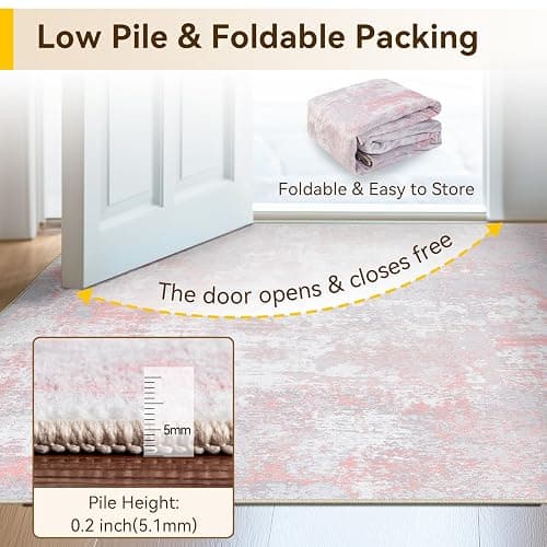 RELEANY Washable Area Rugs 5'x7' Non-Slip Modern Abstract Soft for Living Room Entryway Bedroom Nursery, Print Pattern, Grey Pink thumbnail 7