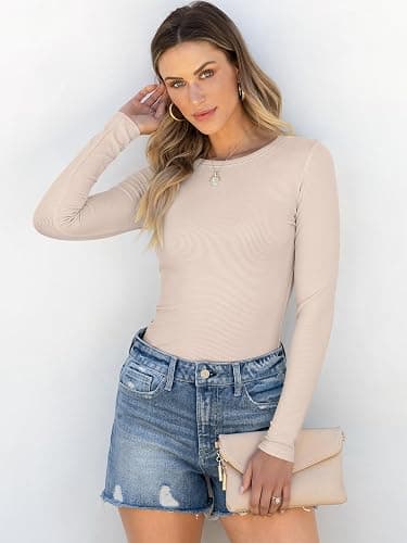 ANRABESS Women Long Sleeve Shirts Rib Knit Slim Fit Tops Basic Tee 2025 Fall Outfits Casual T-Shirt Underscrubs Layer Clothes thumbnail 3