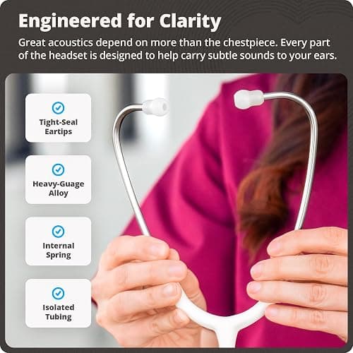 Greater Goods Dual-Head Stethoscope for Nurses, Medical Students & EMTs | Free Parts Program, 360° Rotating Chestpiece, Tunable Diaphragm, Lightweight, Non-Chill Rim, Latex-Free Tubing (Warm White) thumbnail 4