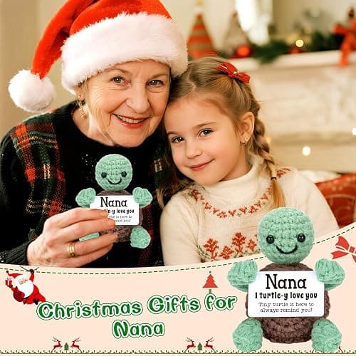 4THFARMES Mini Funny Turtle Nana Gifts from Grandkids, Christmas Birthday Gifts for Nana from Granddaughter Grandson, I Love You Small Cute Stuff Things, Handmade Emotional Positive Crochet Turtle thumbnail 7