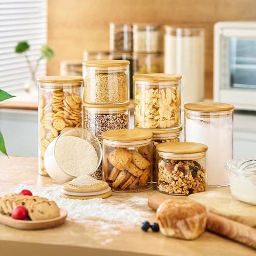 HomArtist 21oz - 4 Pack Glass Jars with Bamboo Lids, Glass Food Storage Containers with Airtight Lids, Air Tight Pantry Storage Containers for Coffee, Sugar, Spice, Meal Prep Jars for Salad & Fruit thumbnail 2