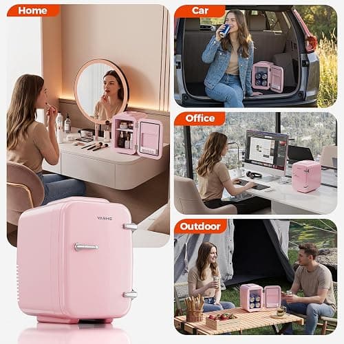 YASHE Mini Fridge, 4 Liter/6 Cans Portable Cooler and Warmer, AC/DC Power Small Fridge, Quiet Desk Skincare Fridge for Beauty Drinks Medicine, Mini Fridge for Bedrooms Office Dorm Car Travel, Pink thumbnail 10