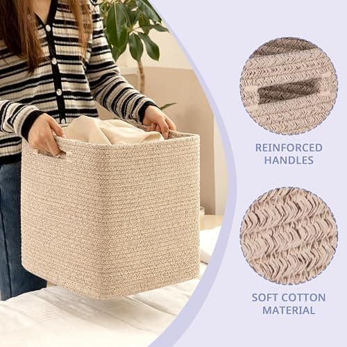OIAHOMY Storage Cubes, 13 Inch Cube Storage Organizer, Collapsible Storage Bins, Baskets for Organizing, Storage Bins for Shelves-Brown, 3-PACK thumbnail 4