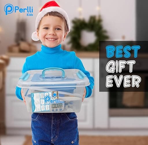 PERLLI Kids Real Cooking Set for Cooking and Baking – 31 Pc. Gift for Junior Chef with Real Utensils, Case & Safe Kids Knife Set for Boys & Girls – Fine Motor Skills & Fun for Children Ages 6+, Blue thumbnail 7