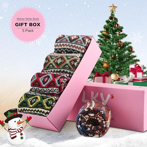LKV 5 Pairs Wool Socks for Women - Cute Fuzzy Warm Colorful Crew Socks for Women Winter Christmas Stocking Stuffers Gifts thumbnail 3