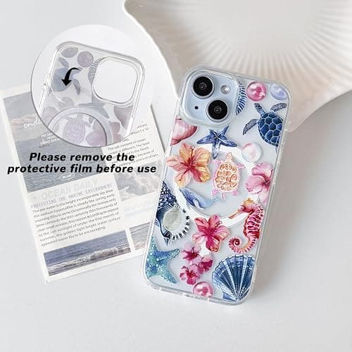Lovmooful Magnetic Compatible with iPhone 15 Case Compatible with MagSafe Clear Ocean Cute Marine Life Seashell for Girls Women Soft TPU+PC Shockproof Protective Girly-Seahorse thumbnail 2