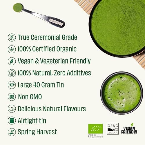 OSSU Organic Matcha Powder 40g - Golden Grade from Uji, Kyoto, Japan - True Ceremonial Spring Harvest, Stone-Ground Green Tea thumbnail 3