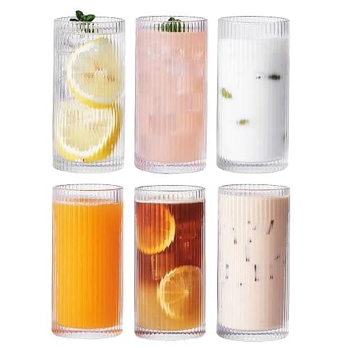 Eden & Willow Striped Highball Glasses | Durable and Stylish, Tumblers for Cocktails, Hot and Cold Drinks (Set of 6, 350ml) - Image 1