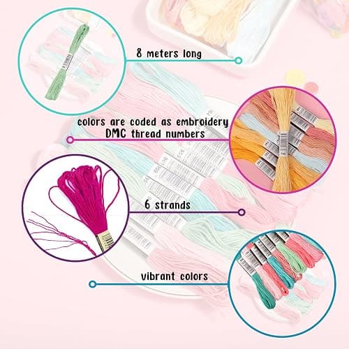 Athena’s Elements Embroidery Floss | Rainbow Thread for Embroidery, Cross Stitch Thread, Crafting Arts Embroidery Strings Bulk with Needles Plus White and Black Floss（447 Colors） thumbnail 3