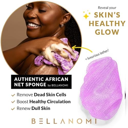 BELLANOMI African Exfoliating Net Sponge, Authentic, Ethically sourced from Nigeria, 45 inches Long, Back Scrubber for Daily use (Lilac) thumbnail 5