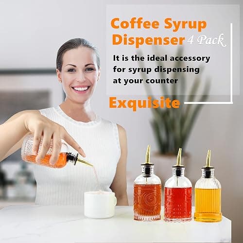 Shining Craft Syrup Dispenser Bottles Set, 4 Pack 7 OZ Bottles With Metal Pour Spout and Labels for Syrups, SC055 (4 Pack) thumbnail 2