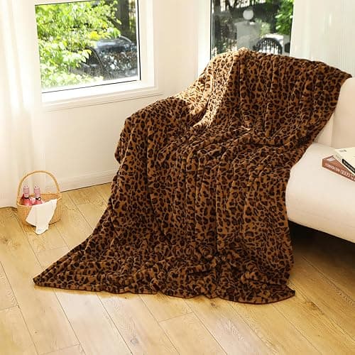 UKELER Leopard Throw Blanket 50''x60'', 480 GSM Double Sided Faux Fur Blankets and Throws for Bed Sofa Travel and Camping, Super Soft Cozy Fluffy Plush Blanket, Cheetah Print Blankets for All Seasons thumbnail 2