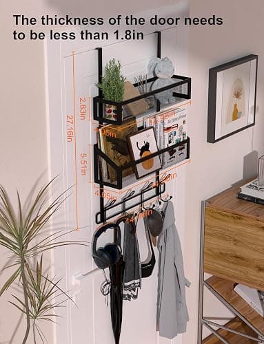 Couwilson Over The Door Hooks Organizer Storage - Over The Door Hanger for Coat Rack, Storage with 12 Hook & 2 Mesh Baskets, for Bathroom,Bedroom,Kitchen,Office (2Tier Basket with 12 Hooks) thumbnail 2